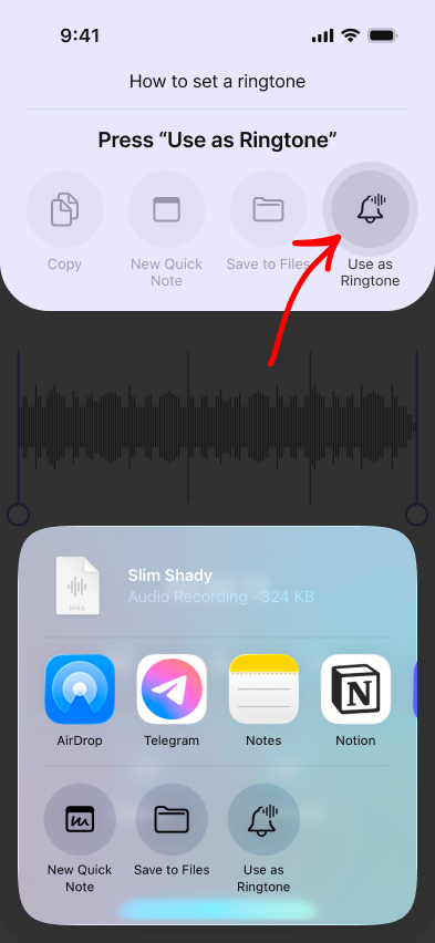 iOS share sheet instruction for Use as Ringtone